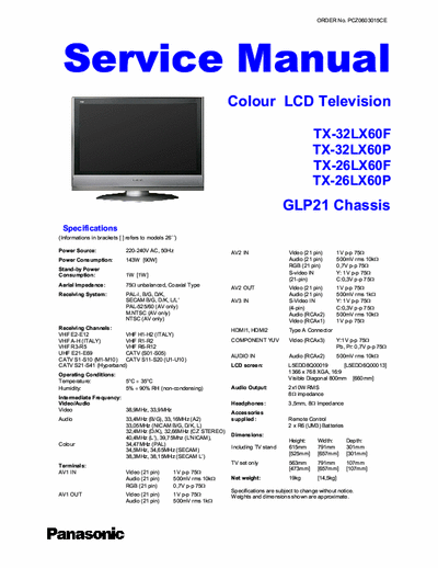 PANASONIC TX-26LX60P, TX-32LX60P,  TX-26LX60F, TX-32LX60F service manual